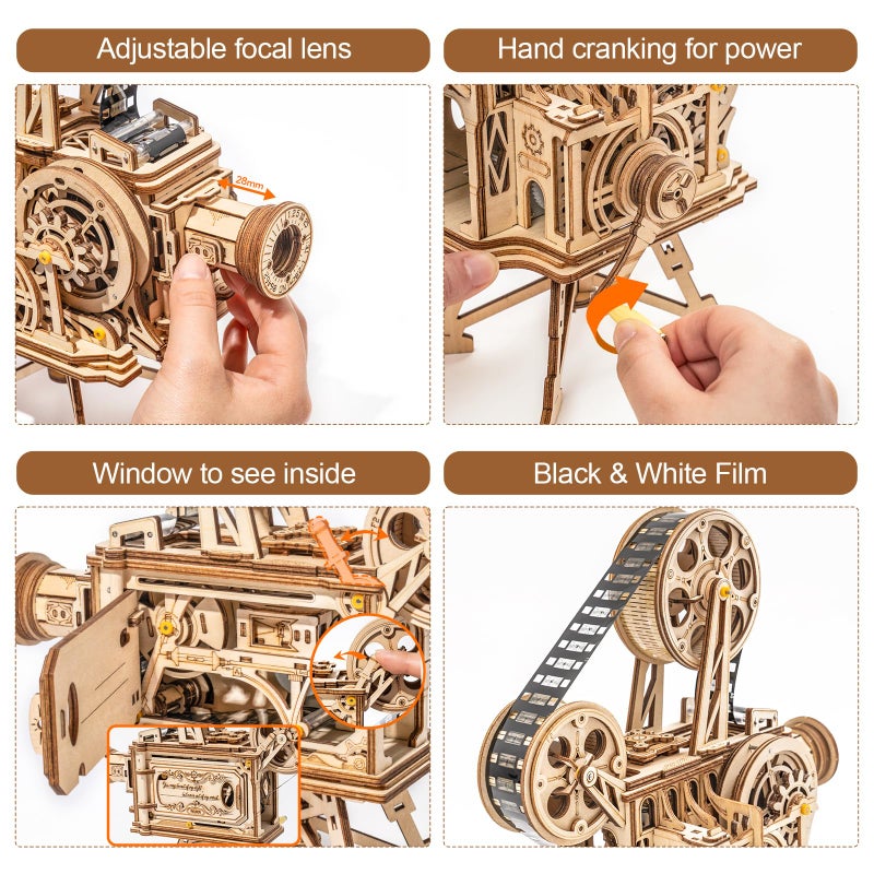 Rowood 3D Puzzle for Adults, DIY Wooden Model Kit for Adults to Build, Handheld Film Mechanical Gear Building Set, Birthday Vitascope Projector - Image 3